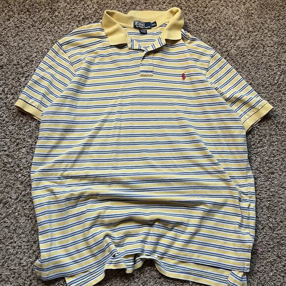 Polo Ralph Lauren Shirt Mens Big Xxl Yellow Striped Polo Golf Preppy Casual - Picture 1 of 6